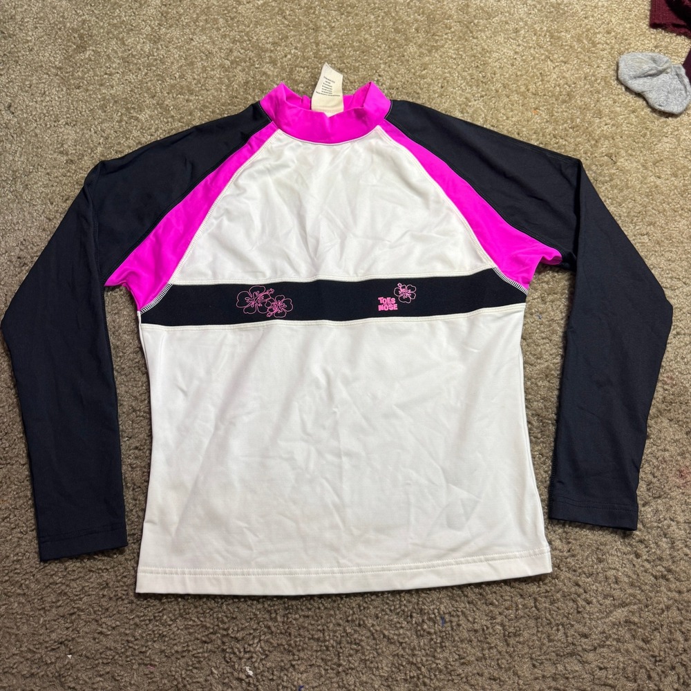 Toes on the Nose Kids XL Rash Guard Long Sleeve‎ Swim Shirt Pink White Black - Picture 2 of 4